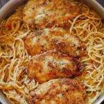 Chicken Pasta in Creamy White Wine Parmesan Cheese Sauce