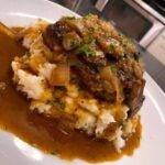 Salisbury Steak Garlic Mashed Potatoes Mushroom & Onion gravy